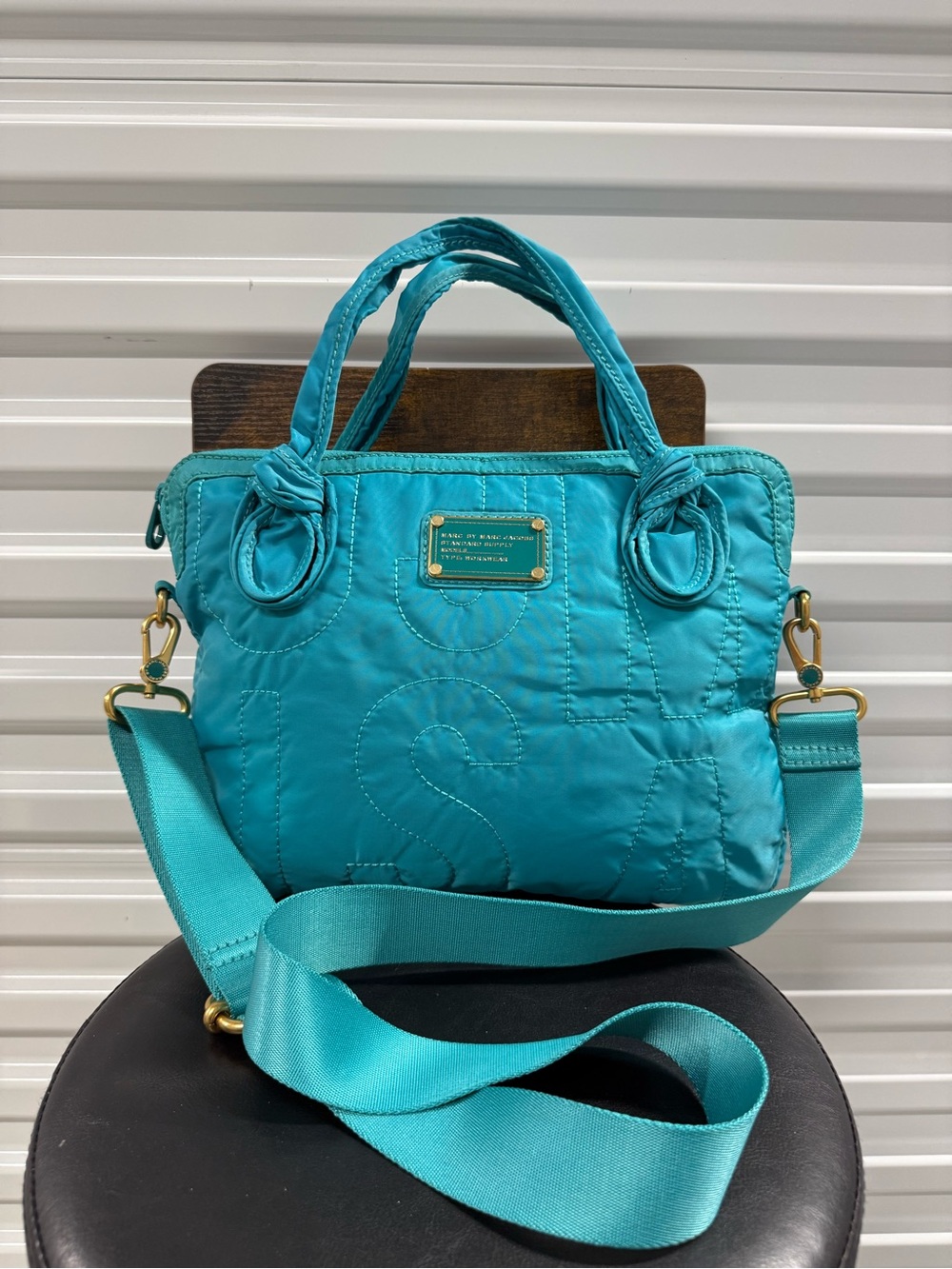 Marc by Marc Jacobs Too Hot Hillier Y2K Turquoise Nylon Laptop Bag Tote
